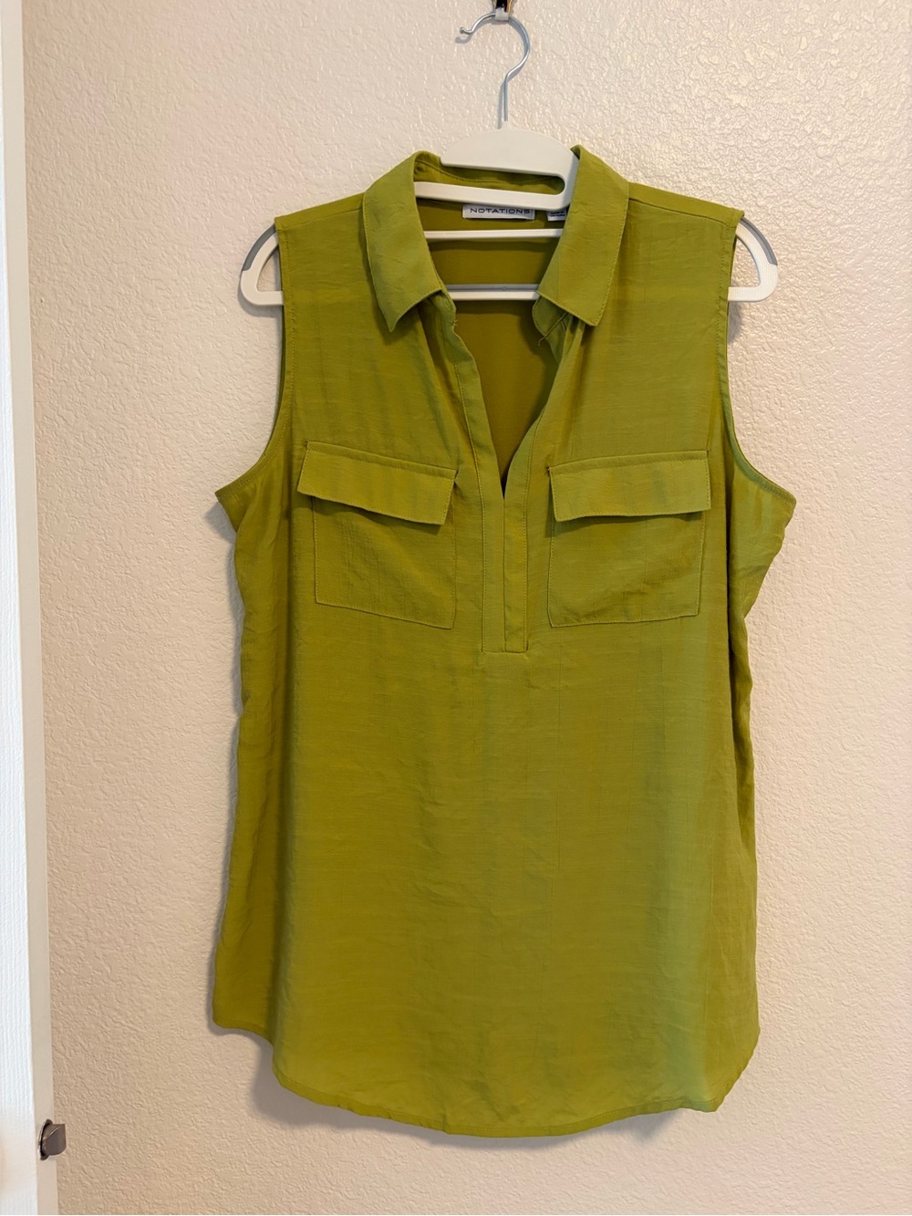 Notations Sleeveless Collared Pocket Camisole - Olive Green